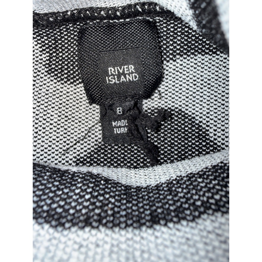 River Island Abstract Swirl Knit Bodycon Dress US 4 Black White Mesh Cutout - Picture 2 of 8